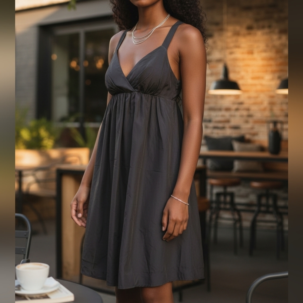 GAP | Black Baby Doll Silk‎ Cotton Blend Empire Waist Sleeveless Midi Dress | 10
